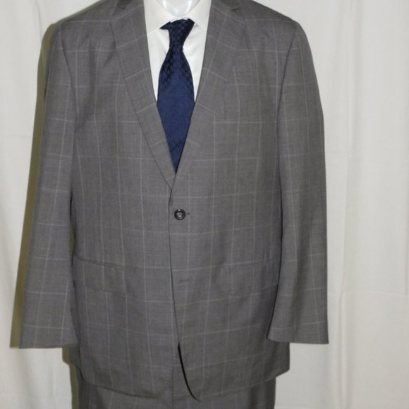 Trunk Club Custom Gray Windowpane Plaid Flat Front Two Button Suit 44R - Picture 4 of 15